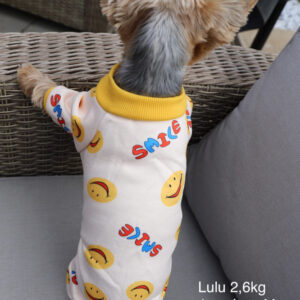 Meleg, vagy sárga, smiley-s mintával kutyaoverál – sárga, 2XL