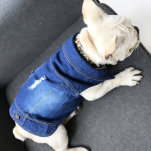 Ujjatlan, tépett farmer Kutyamellény – kék, 2XL